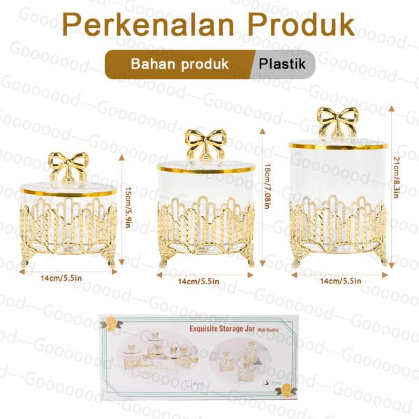 Set toples makanan ringan plastik tertutup mewah/toples emas cantik/set 3 pcs toples Idul Fitri/toples lebaran