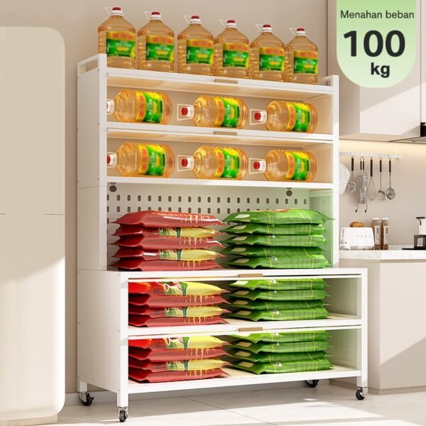 iSPECLE Rak Dapur Tertutup Lemari Dapur Dengan Pintu Rak Penyimpanan Microwave Oven Rak Multi-Lapisan Lemari Piring Lantai Berdiri Rak Dengan Roda