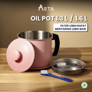 Saringan Minyak Stainless - Filter Rapat SUS 304 - Oil Pot 1.3 & 1.6 Liter Pink | Asta Homeware