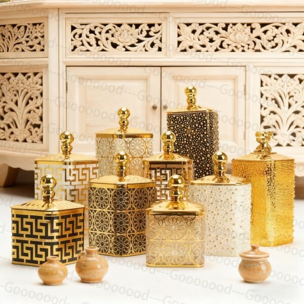 Set toples kedap udara polkadot tiga potong emas mewah dan cantik / toples penyimpanan multifungsi untuk dekorasi rumah / toples emas/toples lebaran/ Toples Natal/topleslebaran/topleslebaranmurah