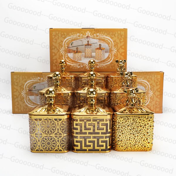 Set toples kedap udara polkadot tiga potong emas mewah dan cantik / toples penyimpanan multifungsi untuk dekorasi rumah / toples emas/toples lebaran/ Toples Natal/topleslebaran/topleslebaranmurah