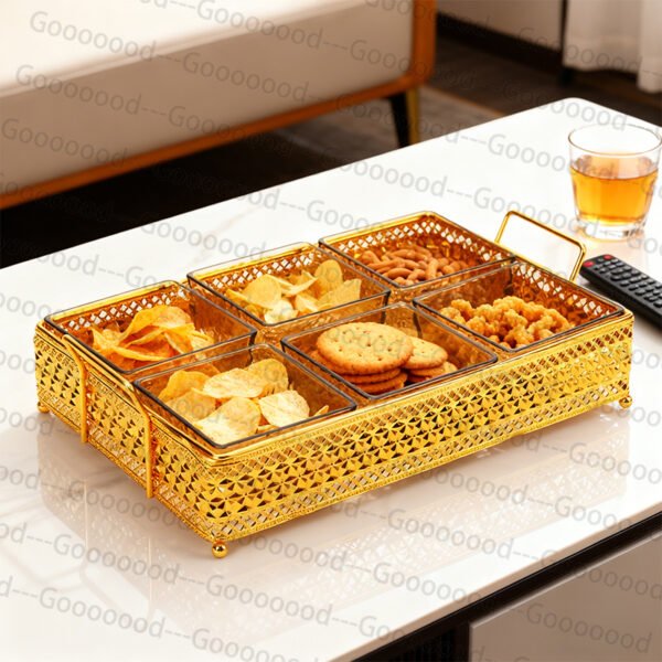 Set Plastik Emas Mewah 3/6 buah untuk Buah Kering dan Camilan, Termasuk Baki/Wadah Makanan Tahan Debu Bertutup/Kotak Camilan Meja Kopi Ruang Tamu Pernikahan