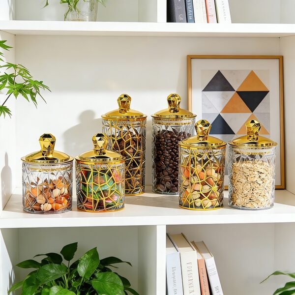 Toples Penyimpanan Emas Mewah Estetika/Toples Makanan Serbaguna/Set Toples Akrilik/Toples Tertutup/Toples Emas Mewah/toples kedap udara/toples lebaran