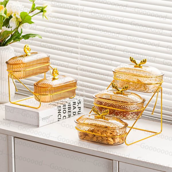 Toples buah kepala rusa emas 3 lapis, wadah camilan (dengan dudukan) / wadah kue camilan buah / toples lebaran