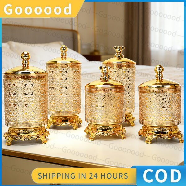 Set toples makanan ringan plastik tertutup mewah/toples emas cantik/set 3 pcs toples Idul Fitri/toples lebaran