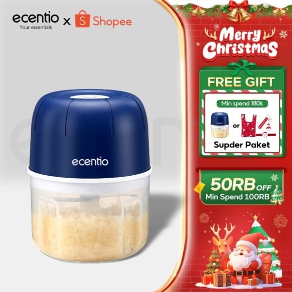 ecentio Mini Chopper Blender 6 pisau 250ml Portable Penggiling Bumbu Dapur Portable Penumbuk bawang biru gelap alat dapur