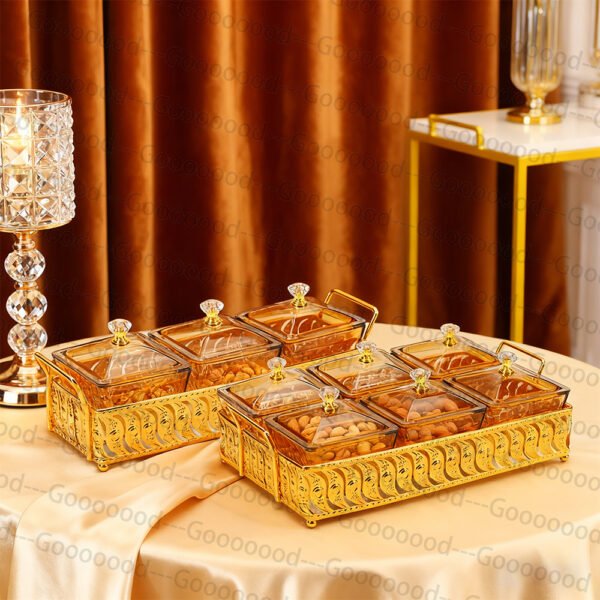 Set Plastik Emas Mewah 3/6 buah untuk Buah Kering dan Camilan, Termasuk Baki/Wadah Makanan Tahan Debu Bertutup/Kotak Camilan Meja Kopi Ruang Tamu Pernikahan