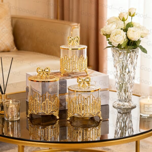 Set toples makanan ringan plastik tertutup mewah/toples emas cantik/set 3 pcs toples Idul Fitri/toples lebaran