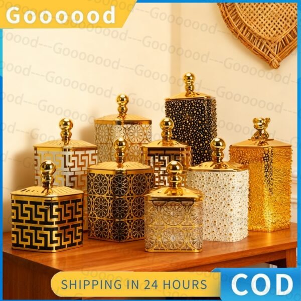 Set toples kedap udara polkadot tiga potong emas mewah dan cantik / toples penyimpanan multifungsi untuk dekorasi rumah / toples emas/toples lebaran/ Toples Natal/topleslebaran/topleslebaranmurah