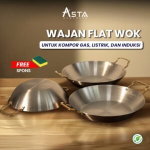 Wajan Stainless Steel - Flat Wok Tahan Karat - Tebal Food Grade 24 28 30 cm | Asta Homeware