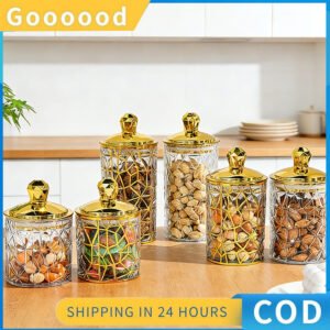 Toples Penyimpanan Emas Mewah Estetika/Toples Makanan Serbaguna/Set Toples Akrilik/Toples Tertutup/Toples Emas Mewah/toples kedap udara/toples lebaran