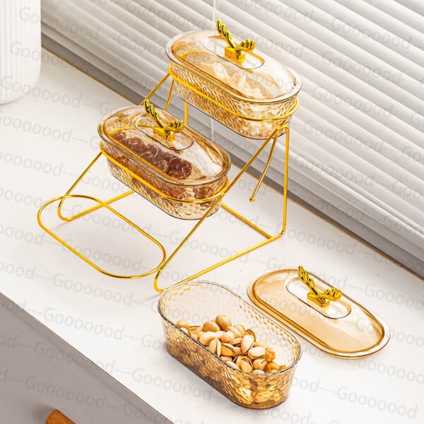 Toples buah kepala rusa emas 3 lapis, wadah camilan (dengan dudukan) / wadah kue camilan buah / toples lebaran
