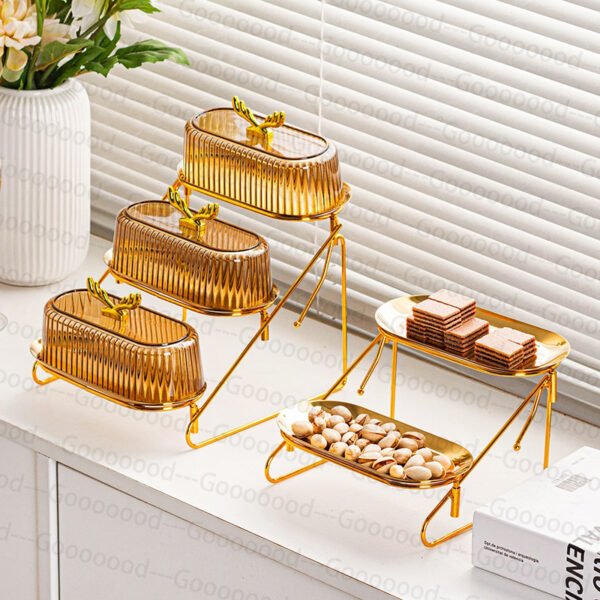 Toples buah kepala rusa emas 3 lapis, wadah camilan (dengan dudukan) / wadah kue camilan buah / toples lebaran