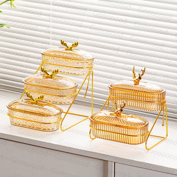 Toples buah kepala rusa emas 3 lapis, wadah camilan (dengan dudukan) / wadah kue camilan buah / toples lebaran