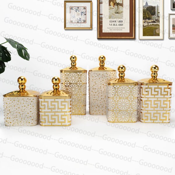 Set toples kedap udara polkadot tiga potong emas mewah dan cantik / toples penyimpanan multifungsi untuk dekorasi rumah / toples emas/toples lebaran/ Toples Natal/topleslebaran/topleslebaranmurah