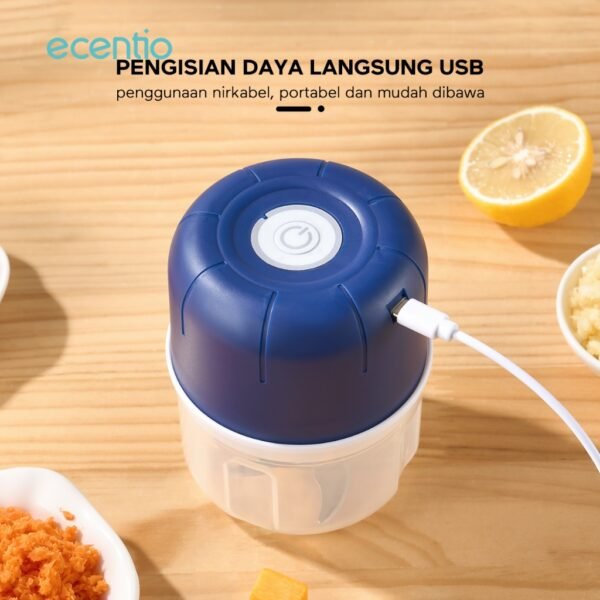 ecentio Mini Chopper Blender 6 pisau 250ml Portable Penggiling Bumbu Dapur Portable Penumbuk bawang biru gelap alat dapur