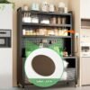 iSPECLE Rak Dapur Tertutup Lemari Dapur Dengan Pintu Rak Penyimpanan Microwave Oven Rak Multi-Lapisan Lemari Piring Lantai Berdiri Rak Dengan Roda