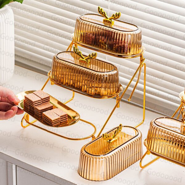 Toples buah kepala rusa emas 3 lapis, wadah camilan (dengan dudukan) / wadah kue camilan buah / toples lebaran