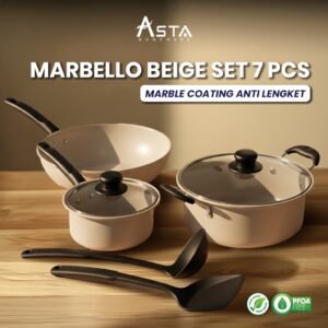 Asta Panci Set Anti Lengket 7 Pcs Lengkap Marbello Kitchen Set Serbaguna | Cookware Marble Coating