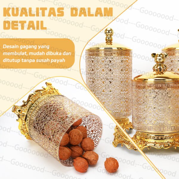 Set toples makanan ringan plastik tertutup mewah/toples emas cantik/set 3 pcs toples Idul Fitri/toples lebaran