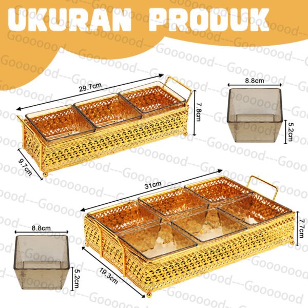 Set Plastik Emas Mewah 3/6 buah untuk Buah Kering dan Camilan, Termasuk Baki/Wadah Makanan Tahan Debu Bertutup/Kotak Camilan Meja Kopi Ruang Tamu Pernikahan