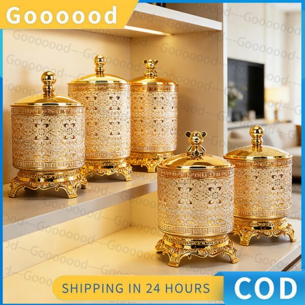 Set toples makanan ringan plastik tertutup mewah/toples emas cantik/set 3 pcs toples Idul Fitri/toples lebaran