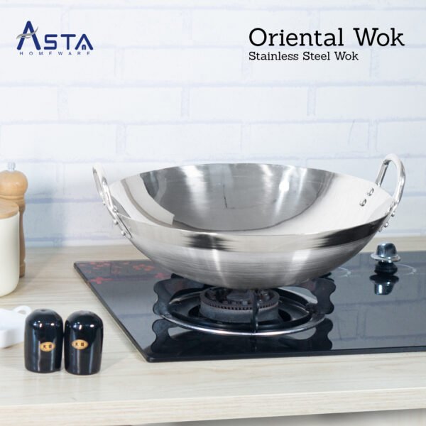 Wajan Stainless Steel - Penggorengan Tebal Tahan Karat - Oriental Wok 26 cm | Asta Homeware