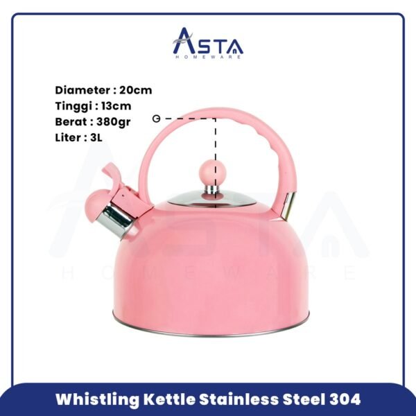 Asta Teko Siul Stainless Steel Whistling Kettle Valentina Pink 3 Liter