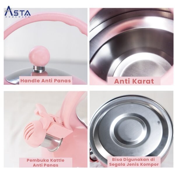 Asta Teko Siul Stainless Steel Whistling Kettle Valentina Pink 3 Liter