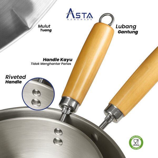 sg-11134201-7rdw1-mdq0fsyfpowlf5 Panci Deep Fryer Stainless Besar - Wajan Wok Penggorengan Handle Kayu 22 cm & 28 cm | Asta Homeware