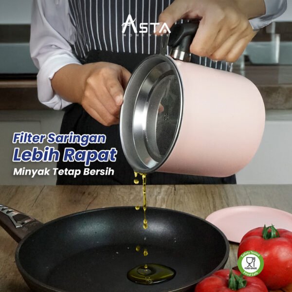 Saringan Minyak Stainless - Filter Rapat SUS 304 - Oil Pot 1.3 & 1.6 Liter Pink | Asta Homeware