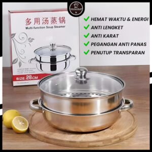 Panci Steamer 2 Tingkat Stainless Steel 28Cm Kukus dan Rebus KITCHEN STUFF