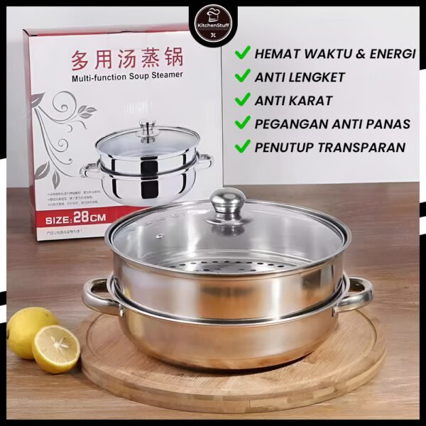 sg-11134201-7renl-m23d2cnump188b Panci Steamer 2 Tingkat Stainless Steel 28Cm Kukus dan Rebus KITCHEN STUFF