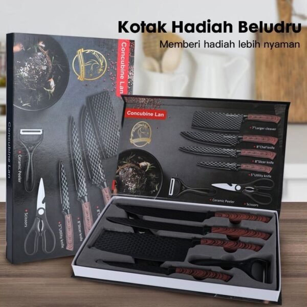 sg-11134201-824gw-menzasqat81v03 Bilikot - Pisau Dapur Set 6in1 High Quality Stainless Steel Multifungsi Pisau Koki Alat Dapur Knife