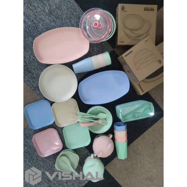 Piring KECIL Makan Bentuk Kotak Wheat Straw Square Plate Warni Set 4 In 1 Square Plate Dinner