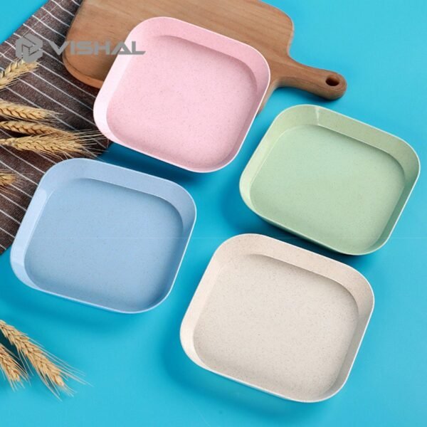 Piring KECIL Makan Bentuk Kotak Wheat Straw Square Plate Warni Set 4 In 1 Square Plate Dinner