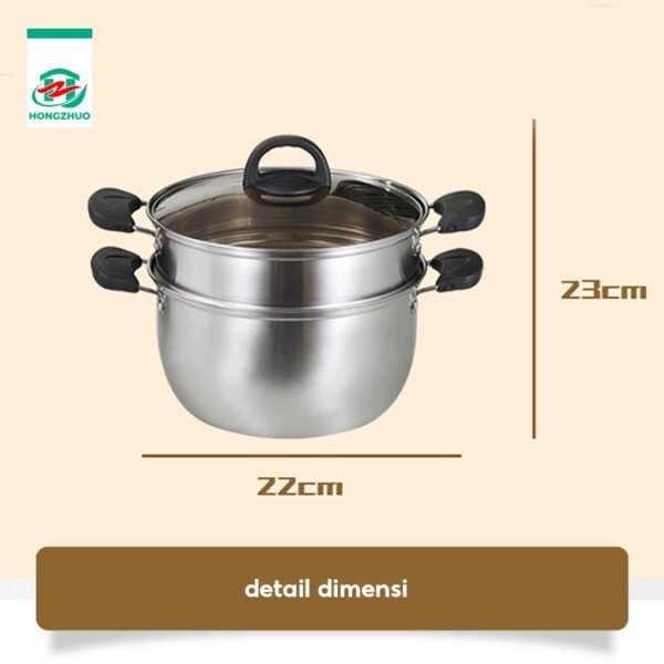 Panci Kukus Panci Mpasi Steam Pot 2 Tingkat Full Stainless Steel 22cm Tutup Kaca