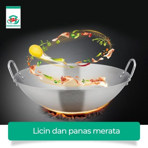 Wajan Stainless Tebal Kuali Premium  dengan Pegangan Stainless Steel Kuali Besar Katel Anti Lengket