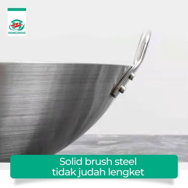 Wajan Stainless Tebal Kuali Premium  dengan Pegangan Stainless Steel Kuali Besar Katel Anti Lengket