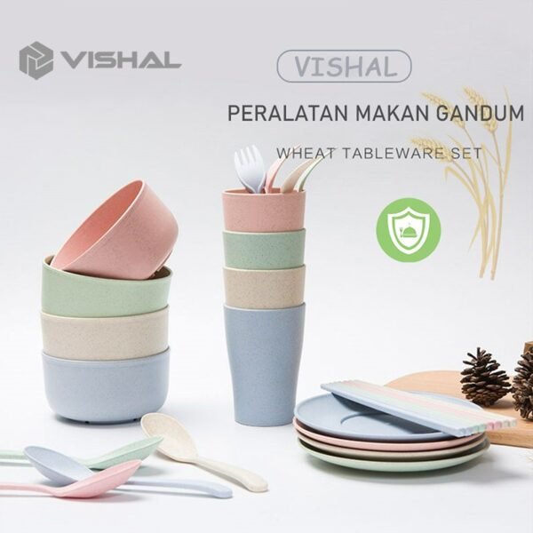 Peralatan Makan Set 6 in 1 Plastik Piring Mangkuk Gelas Sendok Piring/Peralatan Makan/Cangkir VS-12
