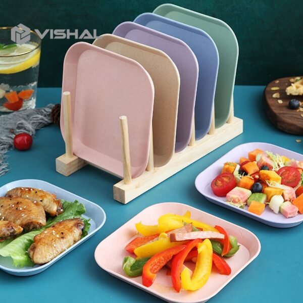 Piring KECIL Makan Bentuk Kotak Wheat Straw Square Plate Warni Set 4 In 1 Square Plate Dinner