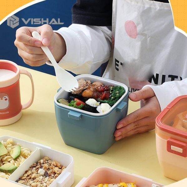 Lunch Box PP Jerami Gandum With Karakter Kartun Kotak Bento BPA Free + Sendok