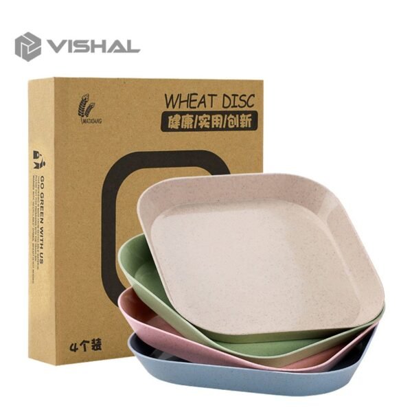 Piring KECIL Makan Bentuk Kotak Wheat Straw Square Plate Warni Set 4 In 1 Square Plate Dinner