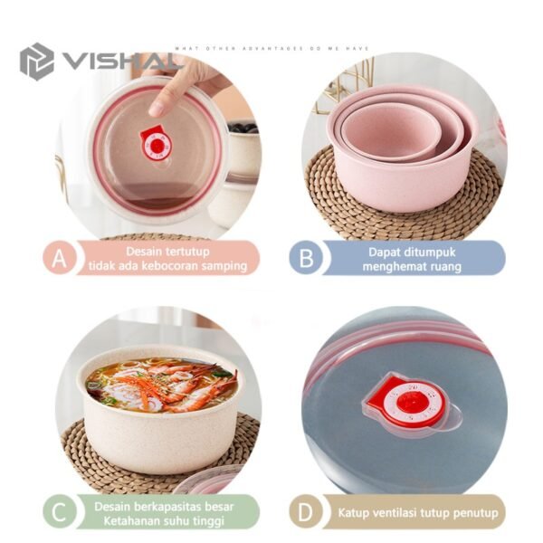 Kotak Pengawet 3 in 1  Kedap Udara Mangkuk Dengan Penutup Gandum Mangkuk Berkapasitas Besar VS