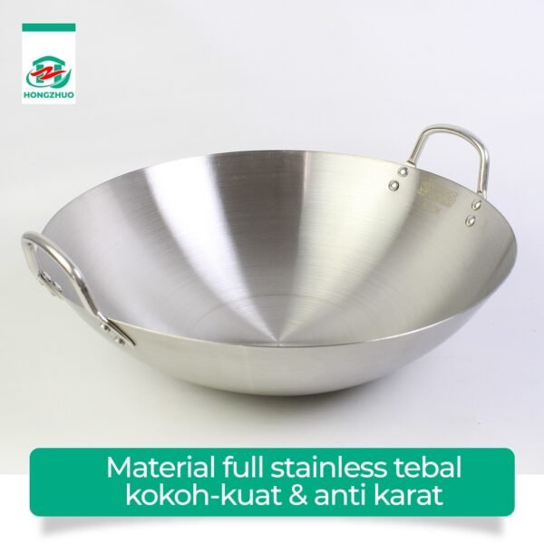 Wajan Stainless Tebal Kuali Premium  dengan Pegangan Stainless Steel Kuali Besar Katel Anti Lengket