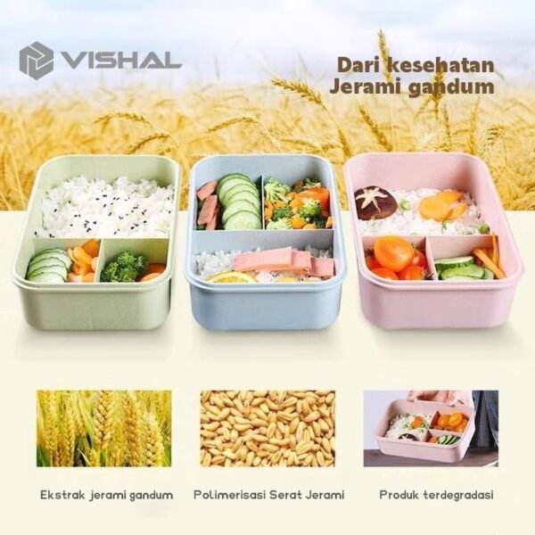 Lunch Box Kotak Bekal Makan Jerami Gandum kotak makan ​1000ml 4 In 1 Free Sendok Tempat Makan