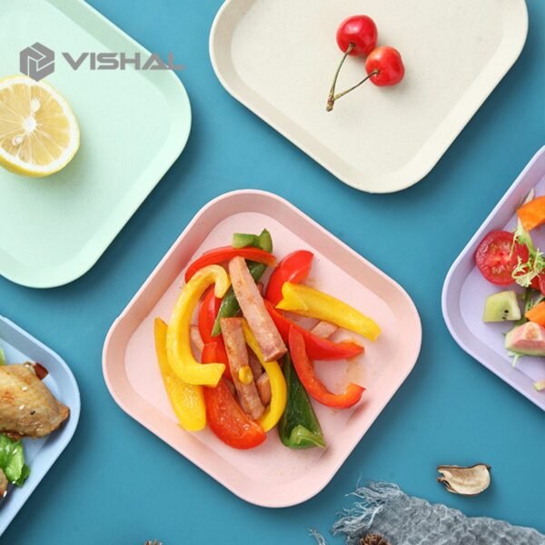 Piring KECIL Makan Bentuk Kotak Wheat Straw Square Plate Warni Set 4 In 1 Square Plate Dinner