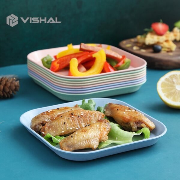 Piring KECIL Makan Bentuk Kotak Wheat Straw Square Plate Warni Set 4 In 1 Square Plate Dinner