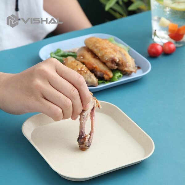 Piring KECIL Makan Bentuk Kotak Wheat Straw Square Plate Warni Set 4 In 1 Square Plate Dinner
