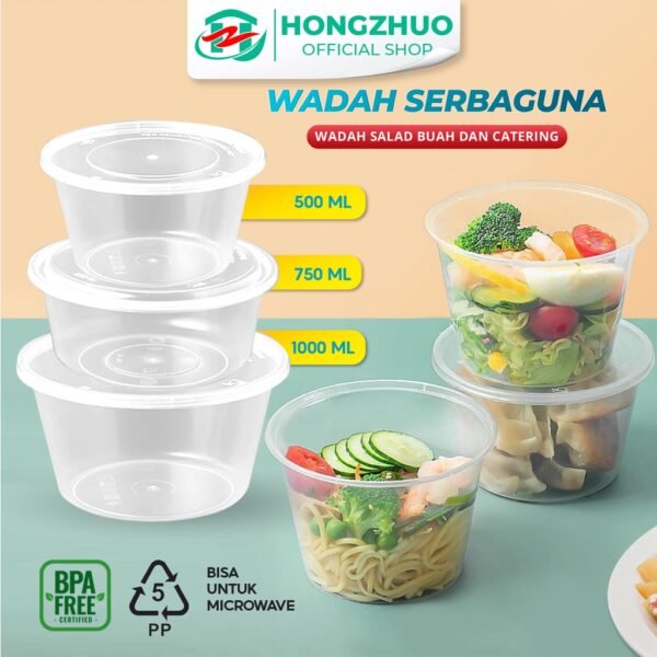 Mangkok Plastik Kotak Makan Pudding Bulat Wadah Salad Food Container